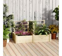 Outsunny Jardinière avec 3 Treillis et 2 Pots en Bois de Sapin avec Fond Ouvert, 119x62.5x64 cm, couleur Bois