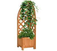 Outsunny Jardinière avec support pour plantes grimpantes, bac à fleurs, bac à plantes, pour jardin, terrasse, balcon, bois naturel, brun, 32 x 32 x 108 cm