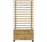 Outsunny Jardinière avec treillage, 4 roues, Bois naturel, finition laquée résistante aux intempéries, Bois naturel, 76 x 30 x 155 cm