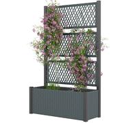 Outsunny Jardinière avec treillage en rotin Jardinière extérieure grande pour plantes grimpantes Pot avec housse Gris foncé