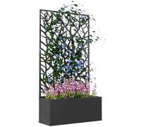 Outsunny Jardinière avec Treillis à Motif Arbres, bac à Fleurs, lit surélevé, pour Plantes grimpantes, légumes, Fleurs, en métal, intérieur et extérieur, Cour, Jardin, Balcon, 61 x 23 x 113 cm, Noir