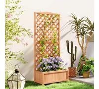 Outsunny Jardinière avec treillis bac à fleurs avec treillis fond à lattes bois massif 76 x 36 x 170 cm marron