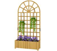 Outsunny Jardinière avec treillis, bac à fleurs, avec trous de drainage, en bois massif, 90 x 30 x 180 cm, effet bois naturel