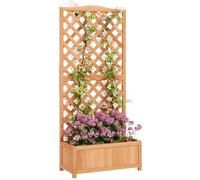 Bac à fleurs - Outsunny - avec treillis - fond à lattes - en bois massif - 76 x 36 x 170 cm - marron