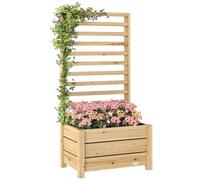 Outsunny Jardinière avec Treillis, bac à Fleurs en Bois, lit surélevé avec Brise-Vue, Trou de Drainage et Doublure intérieure, pour Plantes grimpantes, légumes, Fleurs, 60 x 39 x 120 cm, Bois Naturel