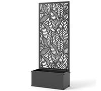 Outsunny Jardinière avec treillis, bac à fleurs en métal avec brise-vue, motif feuilles découpées, 45x21,5x110cm, noir