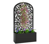 Outsunny Jardinière avec Treillis, bac à Fleurs en métal, lit surélevé avec Brise-Vue découpé en Feuilles, à Fixer au Mur ou au Sol, pour Plantes grimpantes, légumes, Fleurs, 61x23x113cm, Noir