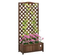 Outsunny Jardinière avec Treillis - bac à Fleurs - jardinière sur Pied - dim. 76L x 36l x 170H cm - Fond à Lattes - Bois Sapin pré-huilé foncé Marron