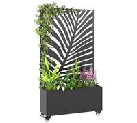 Outsunny Jardinière avec Treillis, bac à Fleurs, lit surélevé avec Brise-Vue et roulettes verrouillables, pour Plantes grimpantes, légumes, métal, intérieur et extérieur, 90 x 30 x 160 cm, Noir