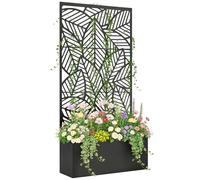 Outsunny Jardinière avec Treillis, bac à Fleurs, lit surélevé avec Brise-Vue, pour Plantes grimpantes, légumes, métal, intérieur et extérieur, 90 x 30 x 170 cm, Noir