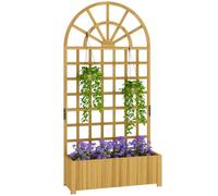 Outsunny Jardinière avec Treillis, bac à Fleurs, lit surélevé avec Trous de Drainage, pour Plantes grimpantes, légumes, Bois Massif, intérieur et extérieur, 90 x 30 x 180 cm, Effet Bois Naturel