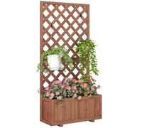 Outsunny Jardinière avec Treillis - bac à Fleurs - lit surélevé de Jardin - dim. 72,5L x 31,5l x 149,5H cm Inserts d'irrigation Inclus Bois de Sapin pré-huilé