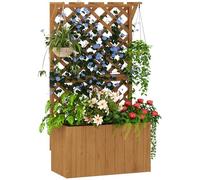 Outsunny Jardinière avec Treillis, bac à Fleurs, lit surélevé en Bois Massif avec Trous de Drainage et Doublure, pour Plantes grimpantes, légumes et Fleurs, 64 x 33 x 122 cm, Bois Naturel