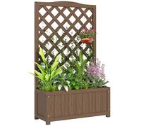Outsunny Jardinière avec Treillis, bac à Fleurs, lit surélevé, pour Plantes grimpantes, légumes, Fleurs, en Bois Massif, intérieur et extérieur, Cour, Jardin, Balcon, 70 x 28 x 117 cm, café foncé