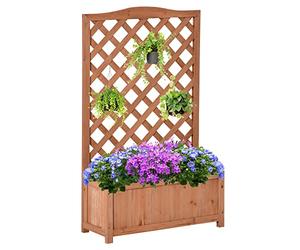 Outsunny Jardinière avec Treillis, bac à Fleurs, lit surélevé, pour Plantes grimpantes, légumes, Fleurs, en Bois Massif, intérieur et extérieur, Cour, Jardin, Balcon, 70 x 28 x 117 cm, Marron