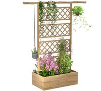 Outsunny Jardinière avec Treillis bac à Fleurs Potager sur Pied en Bois pour Plantes grimpantes, légumes, Fleurs - en Bois 160 x 55 x 183 cm Effet Bois Naturel