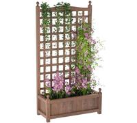 Outsunny Jardinière avec Treillis Bac à Fleurs sur Pied 64L x 28l x 120H cm | Inserts d'Irrigation Inclus, Bois Sapin Traité