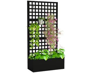 Outsunny Jardinière avec Treillis Brise-Vue Lit Surélevé 89x40x178cm Noir