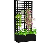 Outsunny Jardinière avec Treillis, Brise-Vue, lit surélevé de Jardin, jardinière extérieure en Acier galvanisée, pour Plantes grimpantes, bac à Fleurs pour Balcon terrasse Patio, 89x40x178cm, Noir
