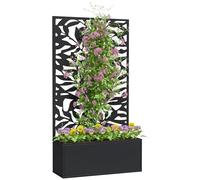 Outsunny Jardinière avec treillis, brise-vue paravent, jardinière extérieure métal sur pieds ou murale, motifs de feuilles pleines, bac à fleurs rectangulaire balcon terrasse patio, 61x23x113 cm, noir