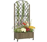 Outsunny Jardinière avec Treillis en Acier, bac à Fleurs sur Roues, lit surélevé en Bois, pour Plantes grimpantes, légumes, intérieur et extérieur, 72 x 36 x 168 cm, Finition Carbonisée