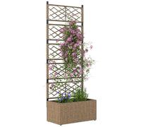 Outsunny Jardinière avec treillis en rotin, grande jardinière extérieure avec treillis, 2 pots amovibles pour plantes grimpantes pour jardin, patio, terrasse 57 x 30 x 150 cm Naturel
