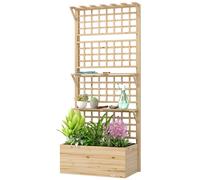 Outsunny Jardinière avec treillis et toit en bois pour plantes grimpantes avec 2 étagères, drainage et doublure 76x43,5x177 cm naturel