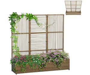 Outsunny Jardinière avec Treillis jardinière sur Pied Support pour Plantes avec Treillis bac à Fleurs rectangulaire en résine tressée PE et Acier dim. 103L x 29l x 103H cm Marron