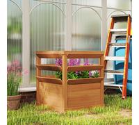 Outsunny Jardinière avec treillis, lit surélevé de jardin fond ouvert, bac à fleurs en bois 65 x 65 x 73 cm, marron clair