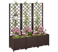 Outsunny Jardinière avec Treillis, lit surélevé de Jardin, jardinière extérieure avec 8 Trous de Drainage, réservoirs d'eau, bac à Fleurs pour Balcon terrasse Patio, 120 x 40 x 135 cm, Marron