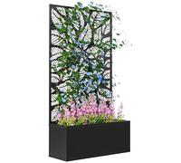Outsunny Jardinière treillis Design graphique grandes feuilles 61x23x113cm métal thermolaqué noir