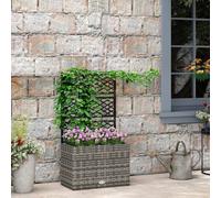 Outsunny Jardinière avec Treillis pour Plantes Grimpantes avec 2 Pots en Acier et Rotin PE, 57x30x107cm, Gris
