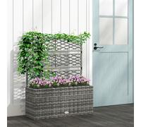 Outsunny Jardinière avec Treillis pour Plantes Grimpantes avec 3 Pots en Acier et Rotin PE, 84x30x107cm, Gris