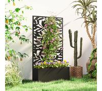 Outsunny Jardinière balcon avec treillis bac à fleurs rectangulaire grande taille panneau d'intimité métal 61x23x113 cm noir | Aosom France