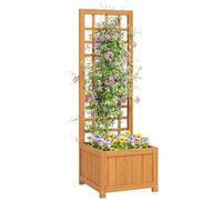 Outsunny Jardinière d'extérieur surélevée avec Grille, jardinière d'extérieur avec Trou de Drainage et revêtement en Bois de Sapin Respirant, pour Fleurs et légumes, 40x40x120 cm, Light Brown