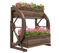 Outsunny Jardinière en Bois à 2 Niveaux pour l'extérieur, Potager surélevé avec 2 Pots et Roues de Chariot de Style campagnard, 55x32x56cm