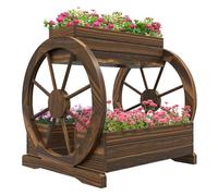 Outsunny Jardinière en Bois à 2 Niveaux pour l'extérieur, Potager surélevé avec 3 vases et Roues de Chariot de Style campagnard, 64x54x60cm