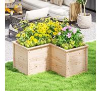Outsunny Jardinière en forme de L, lit surélevé de jardin, bac à fleurs à fond ouvert, en bois 120 x 120 x 62 cm, bois naturel