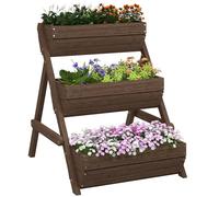 Outsunny Jardinière Extérieure Surélevée en bois à 3 niveaux 66 L pour fleurs, légumes, herbes - 65 x 75 x 76 cm - Brun clair
