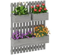 Outsunny Jardinière Murale Potager avec 3 bacs en Bois Massif Amovibles, Tissu Non tissé, 60 x 16 x 80 cm, Gris
