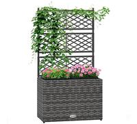 Outsunny Jardinière avec treillis 57×30×107 cm – 2 bacs, inserts d'irrigation, PE rotin tressé gris