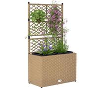 Outsunny Jardinière pour Plantes avec Treillis 2 Pots bac à Plante jardinière 22L Jardin Balcon Patio terrasse extérieur en résine tressée et Acier 57 x 30 x 107 cm Sable