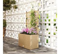 Outsunny Jardinière pour plantes avec treillis 3 bacs à plante 22L en résine tressée et acier 57 x 30 x 107 cm sable