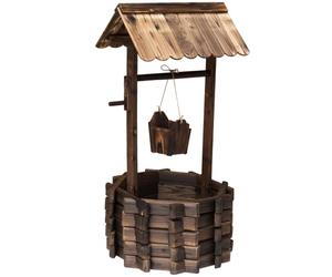 Outsunny Jardinière puits à souhaits en Bois avec Seau Suspendu | Élément de jardin, pot de fleurs extérieur, bois, pour décoration de jardin arrière