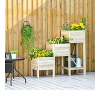 Outsunny Jardinière sur pieds carré 3 pots bac à fleurs carré potager étagère de rangement 125 x 45 x 108 cm bois