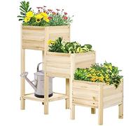 Outsunny Jardinière sur Pieds carré Potager 3 étages Inserts d'irrigation étagère dim. 125L x 45l x 108H cm Bois Sapin Naturel