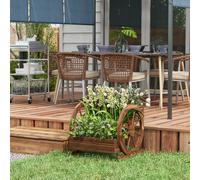 Outsunny Jardinière sur Pieds carré Potager 3 étages Style Rustique avec 2 roues Charrette trous de drainage, 62x61x57cm marron