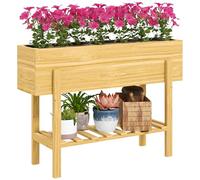 Outsunny Jardinière sur Pieds, carré Potager de Jardin sur Pieds avec 2 Trous de Drainage, Potager surélevé en Bois pour Fleurs, Herbes, légumes, 100 x 30 x 70,5 cm, Bois Naturel
