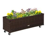 Jardinière sur roulettes résine tressée aspect rotin chocolat