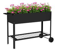 Outsunny Jardinière sur Pieds Potager dim. 109L x 39l x 80H cm étagère 2 Roues + Insert d'irrigation métal Noir